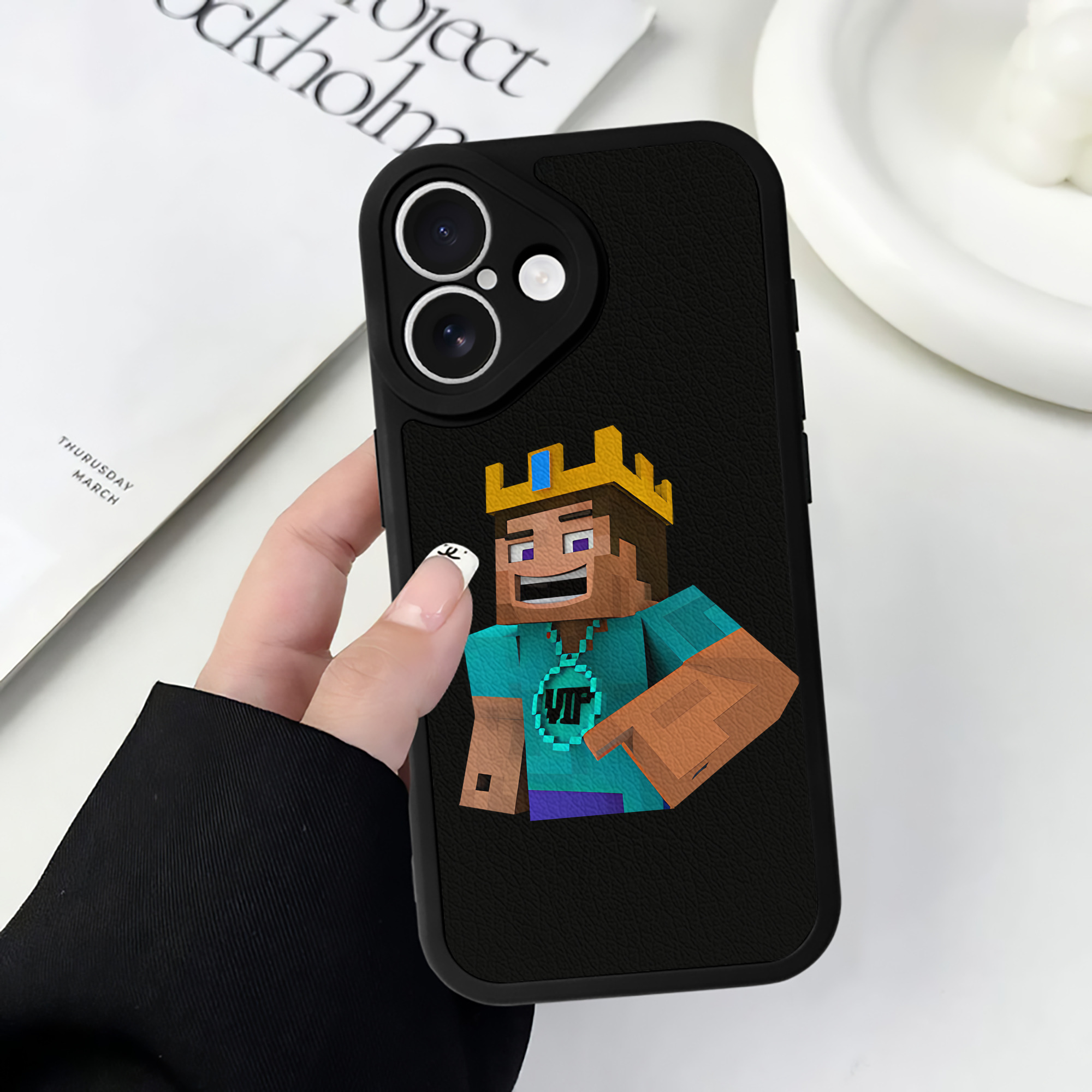 （画像用） マインクラフト ブロックの世界 Minecraft MC Block world 【iPhone 16シリーズ対応】シリコンスマホケース（レザー調） 材質：シリコン